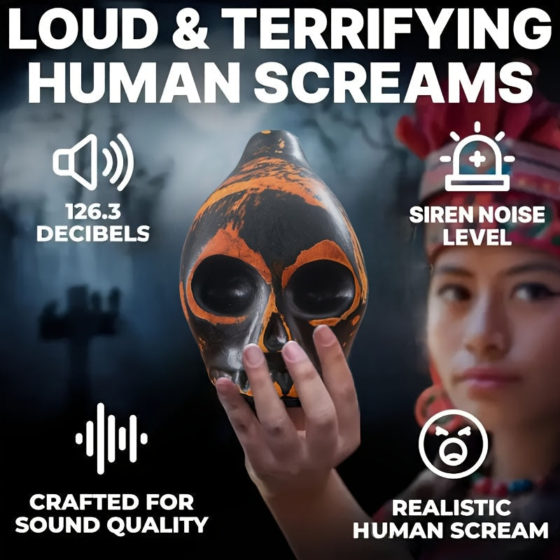Aztec Death Whistle Handcrafted Ceramic Skull Musical Instrument Replica – Unique Gift for History Lovers, Collectors & Halloween Decor, No Batteries Required
