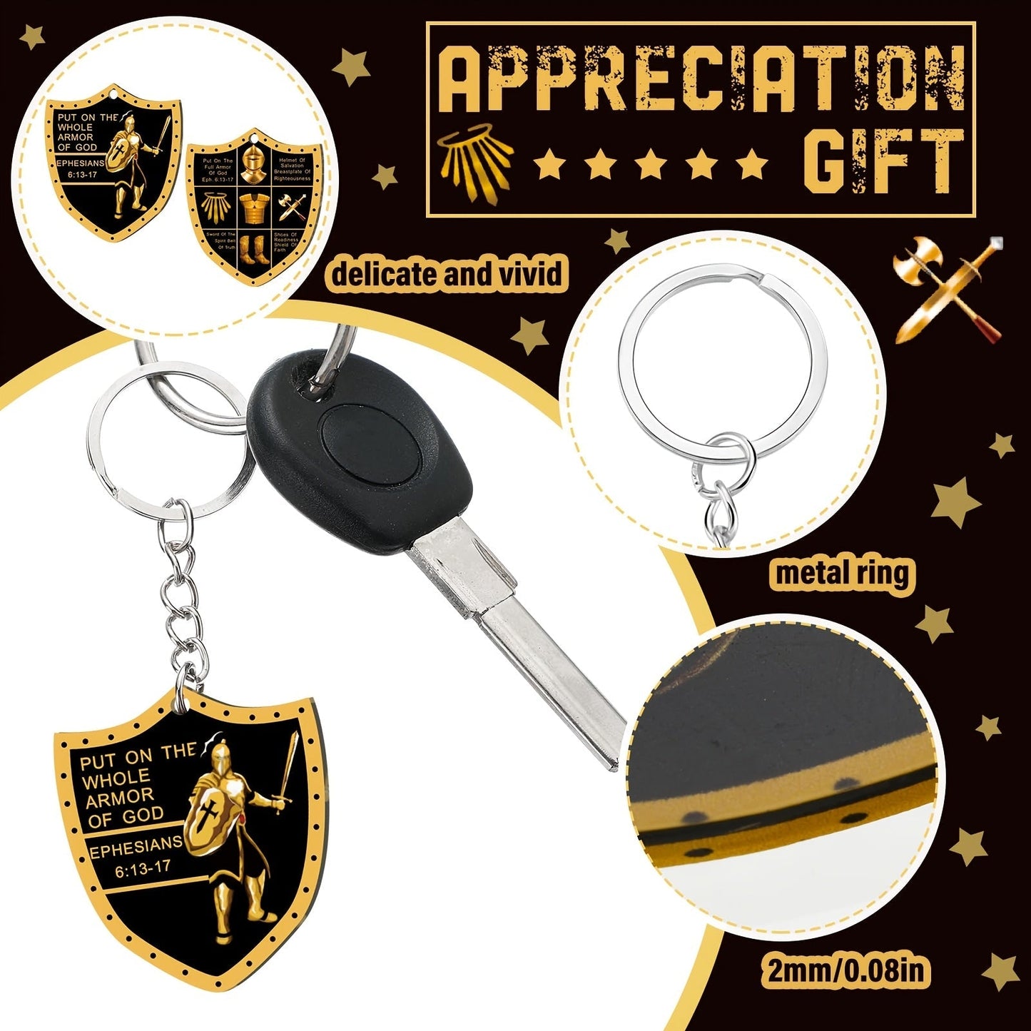 36Pcs Christian Armor of God Bulk Keychains Religious Christmas Gifts for Men Military Knight Acrylic Zinc Alloy Party Favors Church Giveaways