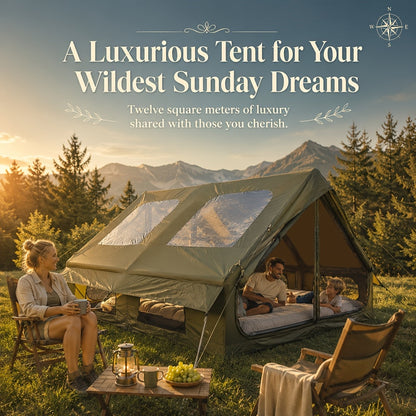 Inflatable Camping Tent 4-6 Person – 4-Season Luxury Air Tent with Manual Pump Easy Setup Windproof Glamping House for Family Outdoor Camping