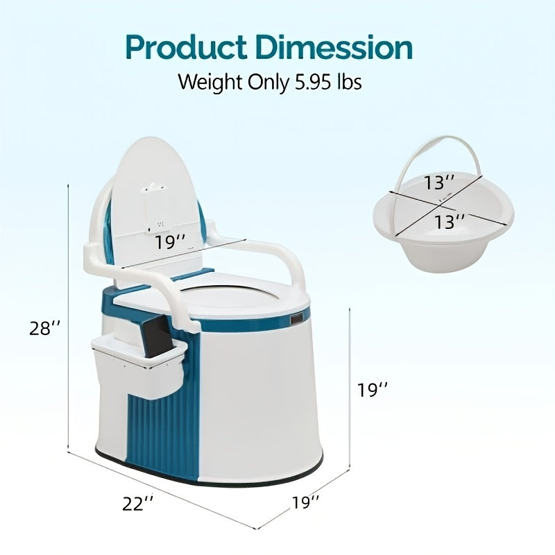 Portable Camping Toilet with Backrest & Handrails – 5 Gallon Detachable Bucket 350 lb Capacity Lightweight Commode for RV Boat Travel Camping