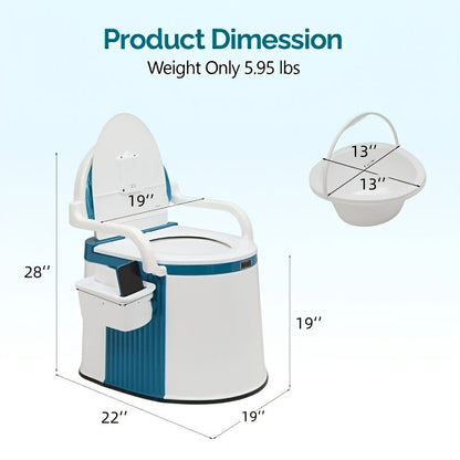 Portable Camping Toilet with Backrest & Handrails – 5 Gallon Detachable Bucket 350 lb Capacity Lightweight Commode for RV Boat Travel Camping