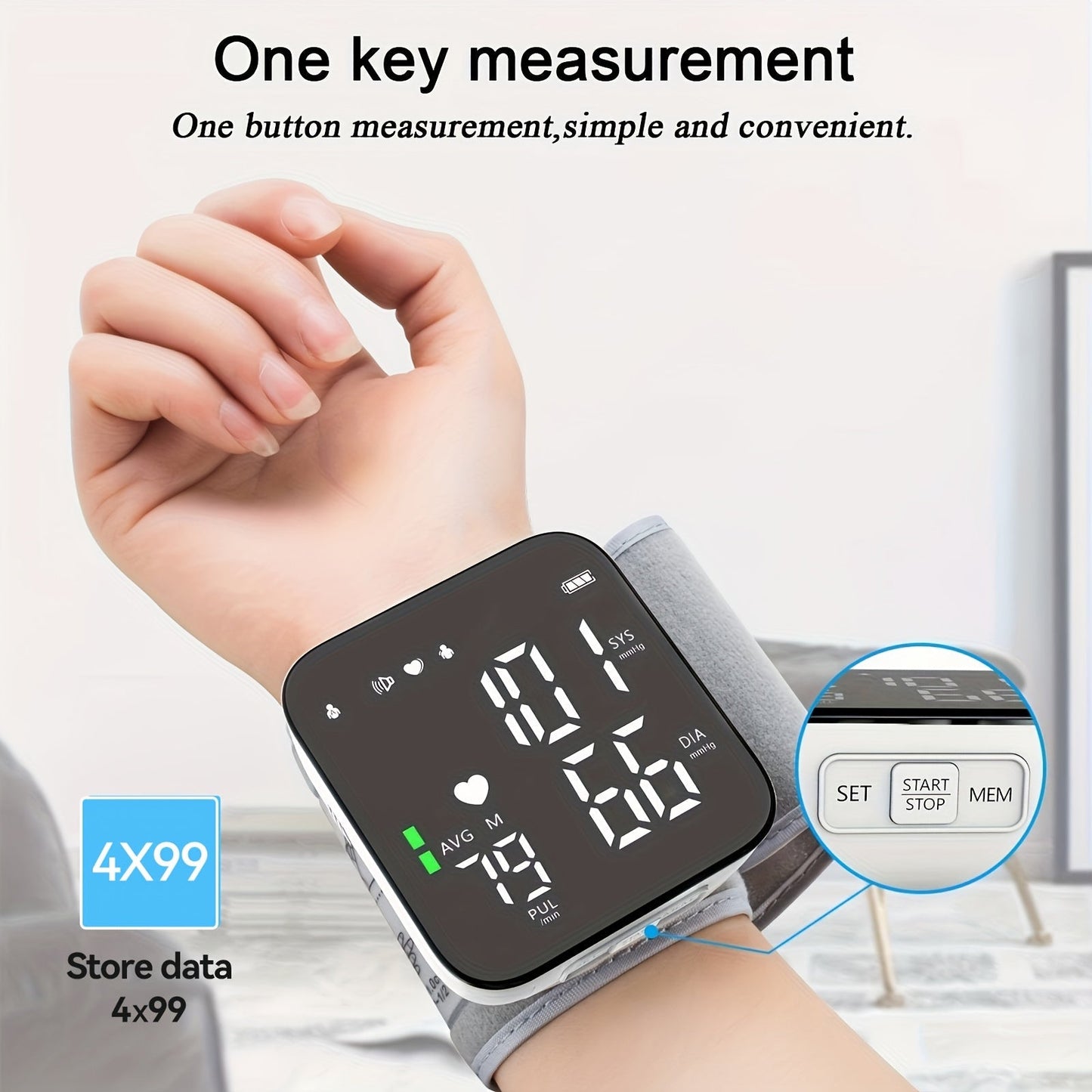 Wrist Blood Pressure Monitor Automatic Digital BP Cuff – Large LCD Display Pulse Rate Irregular Heartbeat Detection Portable Home Use for Seniors Adults
