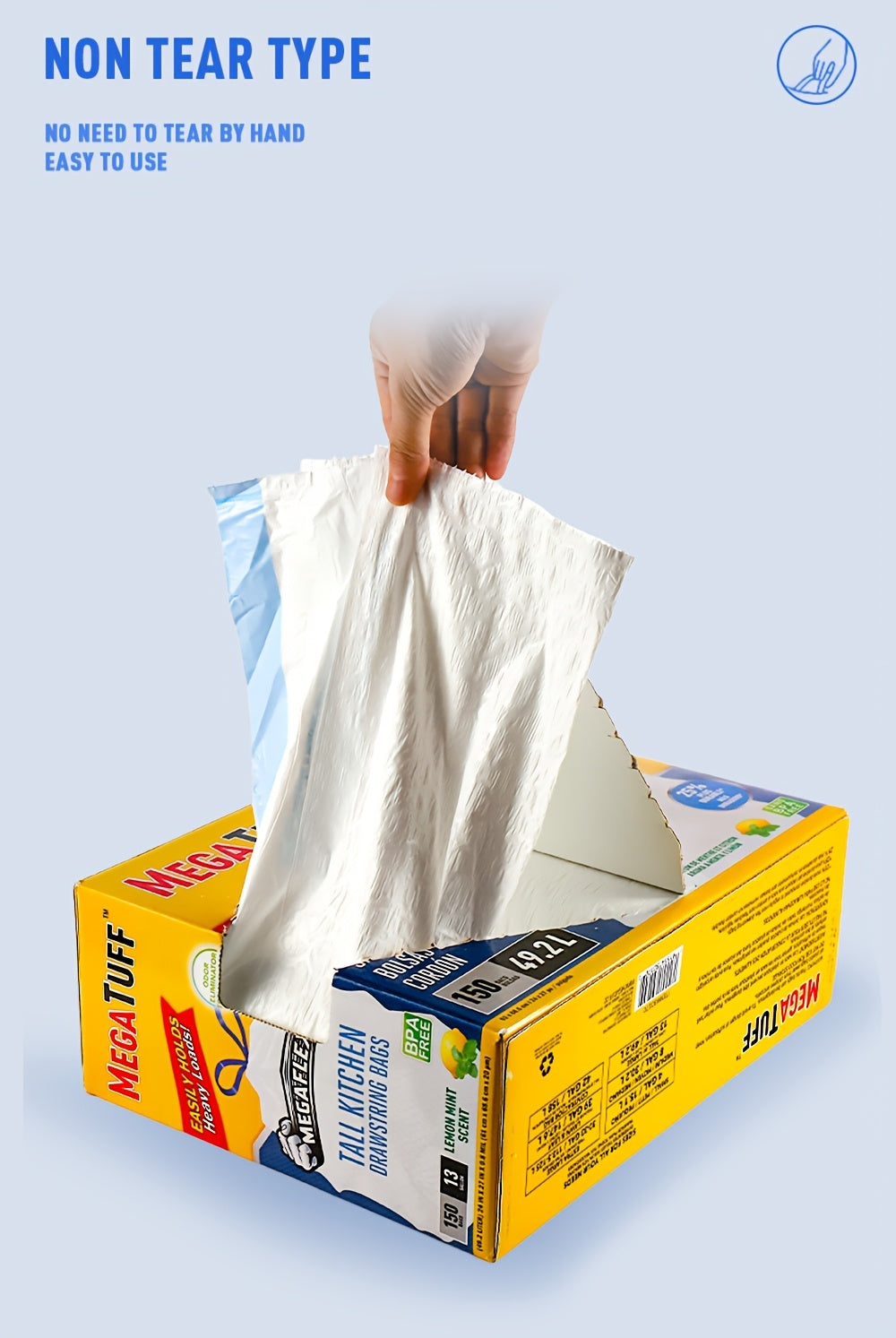 13 Gallon Drawstring Kitchen Trash Bags with Odor Eliminator – Puncture & Tear Resistant Disposable Garbage Bags, Lemon Mint Fresh Scent, Available in 78-Count & 150-Count Boxes