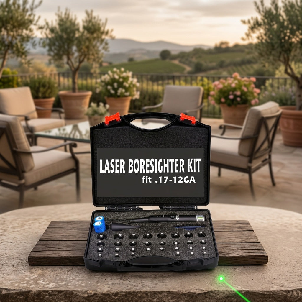 Laser Bore Sight Kit with 32 Adapters – Red & Green Laser Boresighter for 0.17 to 12GA, High Precision Rifle Zeroing Tool with 8-Hour Battery Life, Button ON/OFF for Hunting Shooting