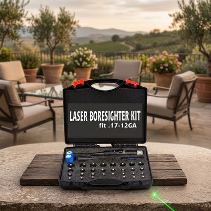 Laser Bore Sight Kit with 32 Adapters – Red & Green Laser Boresighter for 0.17 to 12GA, High Precision Rifle Zeroing Tool with 8-Hour Battery Life, Button ON/OFF for Hunting Shooting