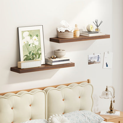 Floating Wall Shelves Wood 2/4/6 Pack 15.7 19.7 22 Inch Wall Mounted Shelves for Living Room Kitchen Bathroom Bedroom Holds 30 lbs Walnut Brown White Black Gray Home Decor Storage