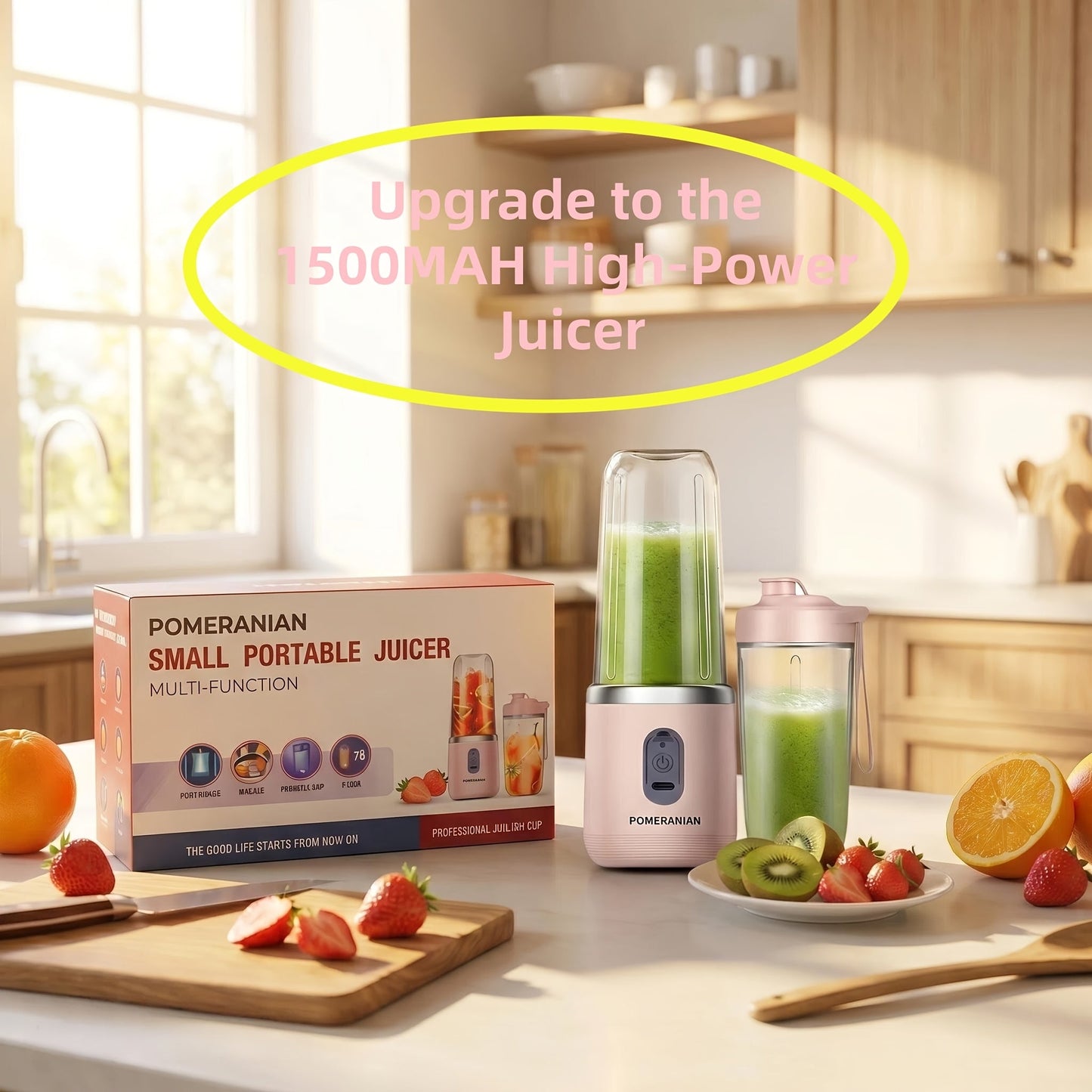 Portable Personal Blender Juicer 1500mAh USB Rechargeable – Food Grade ABS Double Cup Fruit & Vegetable Smoothie Maker, Multifunctional Mini Juicer for Home, Travel & Gym, Gift Box Included