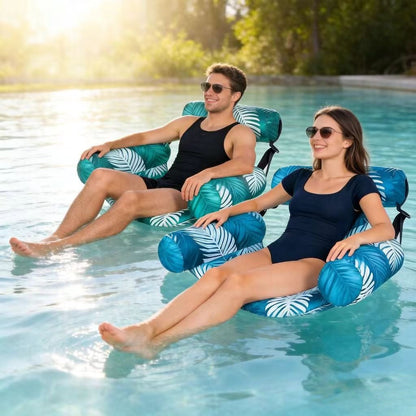 Inflatable Pool Float Leaf Design Lounge Chair for Adults Portable Summer Beach Float for Pool Beach Lakeside Party - Available in Blue Green 1 Pack or 2 Pack
