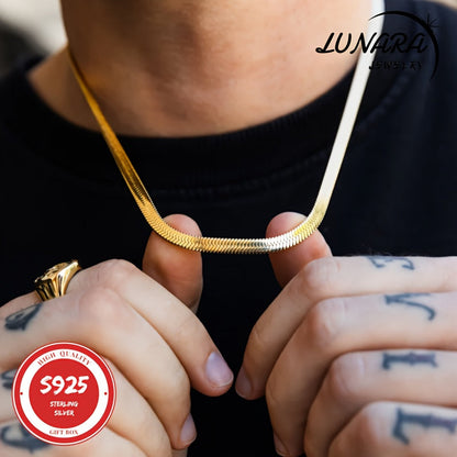 24K Gold Plated Herringbone Snake Chain Necklace 925 Sterling Silver 3.5mm Flat Chain for Women Men Gift Box Included 18-24 Inch