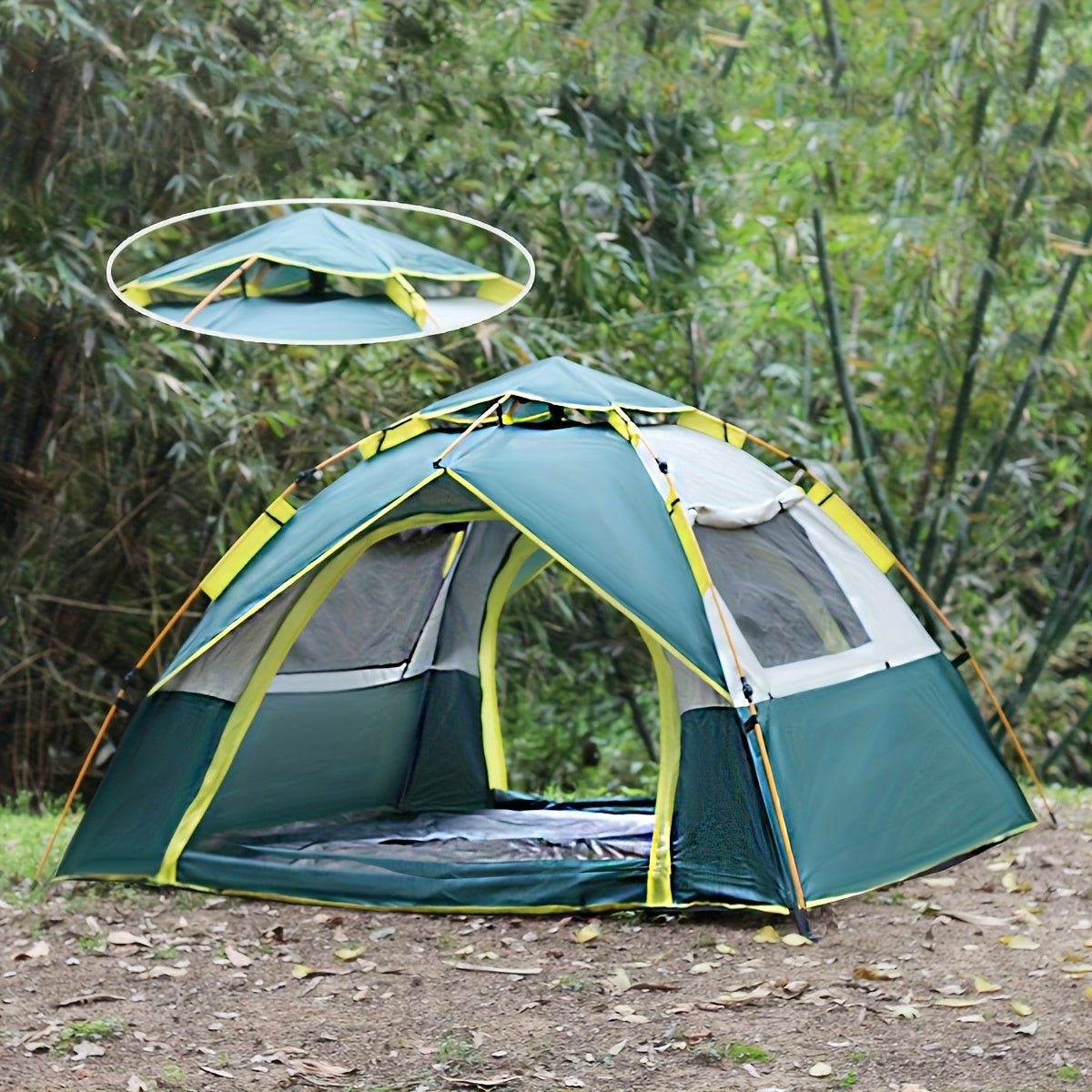 4-Person Pop-Up Camping Tent Instant Setup with UV Protection Insect Netting & Sunshade, Automatic Family Tent Dark Green for Beach Park Camping Hiking Outdoor Adventures, Sturdy Zipper & Support Pole