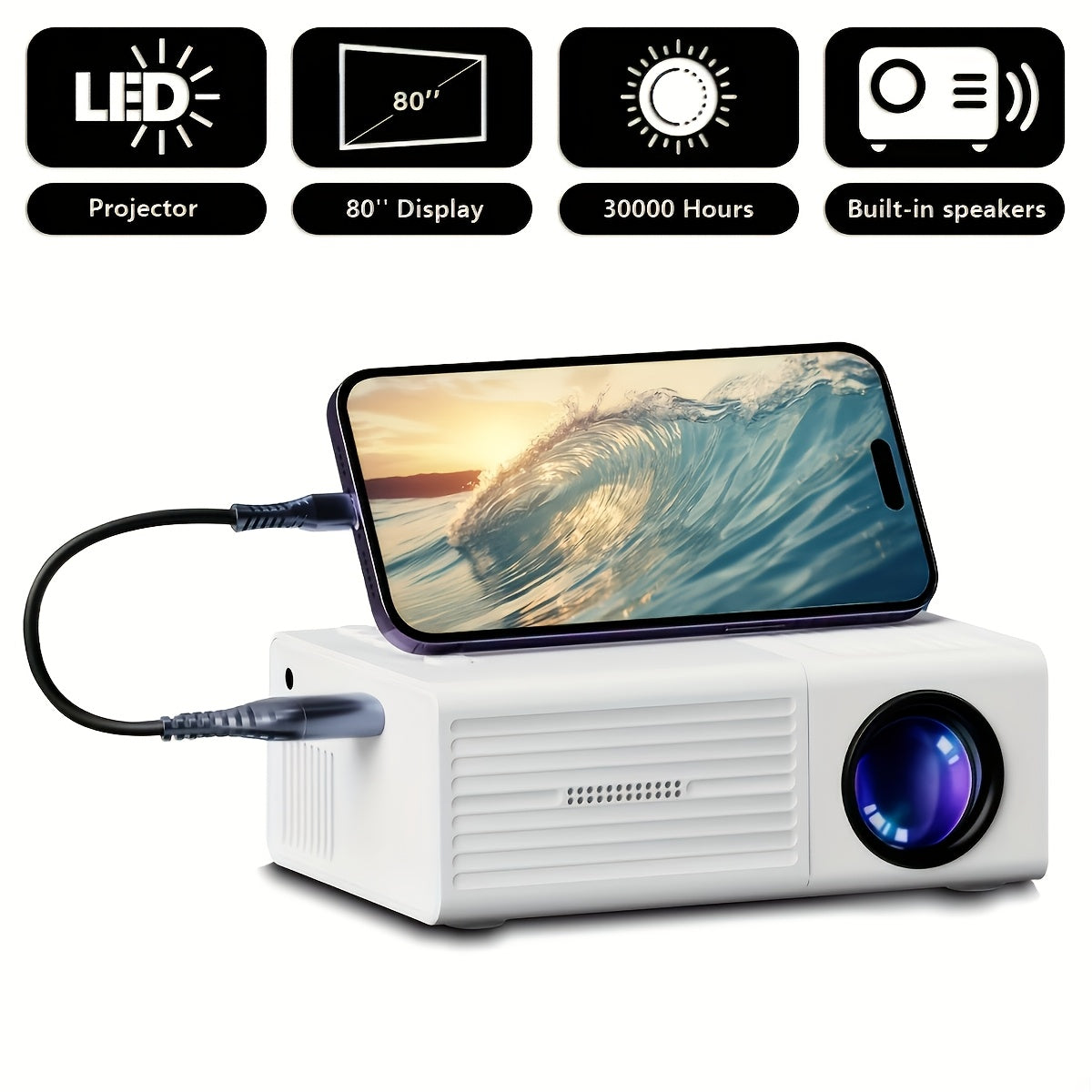 Mini Portable Projector 4K Support 720P Native LCD – Home Theater & Outdoor Movie Projector Compatible with iPhone Android Laptop USB HDMI for Gaming Movies Presentations