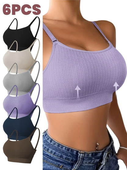 6Pcs Women's U-Back Sports Bra Set with Adjustable Straps & Removable Padding – Comfortable Wireless Workout Bras for Yoga, Gym & Everyday Wear, Mixed Colors, Sizes S-XL