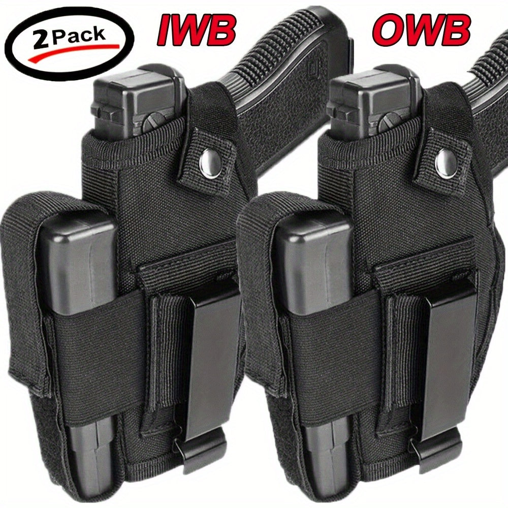 2-Pack IWB OWB Gun Holsters Universal Concealed Carry Waistband Holster for Glock, S&W, Springfield, Ruger & Most Pistols – Inside Outside Waistband, Adjustable Retention, Right Hand Draw, Black