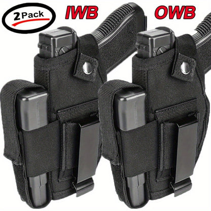 2-Pack IWB OWB Gun Holsters Universal Concealed Carry Waistband Holster for Glock, S&W, Springfield, Ruger & Most Pistols – Inside Outside Waistband, Adjustable Retention, Right Hand Draw, Black