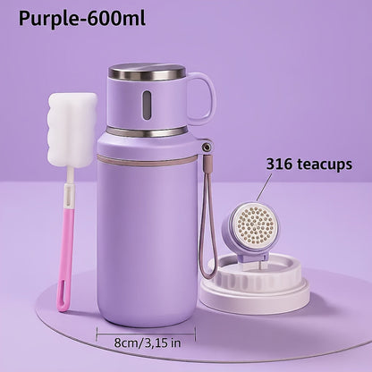 600ml Stainless Steel Tumbler Double Wall Vacuum Insulated Leak-Proof Lid with Handle Cleaning Brush Included Hot Cold Drinks Travel Office Gym Outdoor Water Bottle 20oz