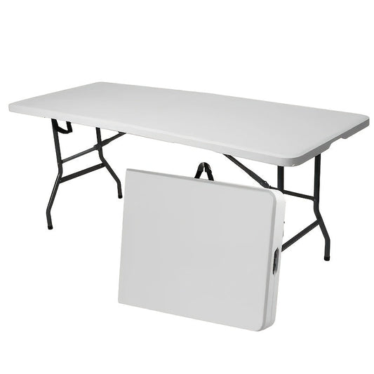 Portable Plastic Folding Table 2.5ft / 4ft / 6ft, Lightweight Indoor Outdoor Fold-in-Half Table with Carrying Handle & Locking Legs for Picnic Camping Party Backyard Office, White