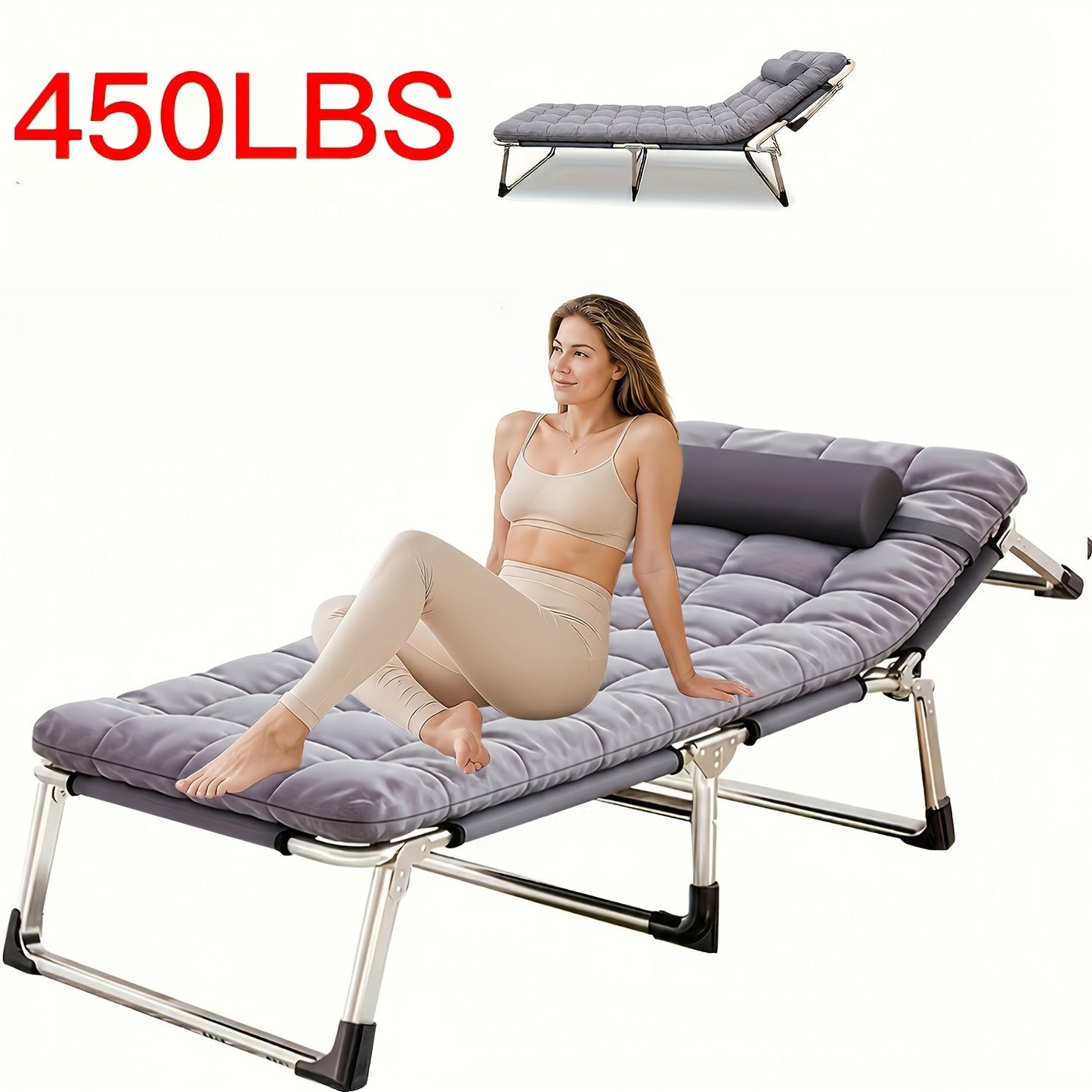 Heavy Duty Folding Camping Bed with Flip-Up Mattress Included 450-600 lbs 70-75 Inch Portable Guest Bed for Adults Teenagers Travel Garden Balcony Outdoor