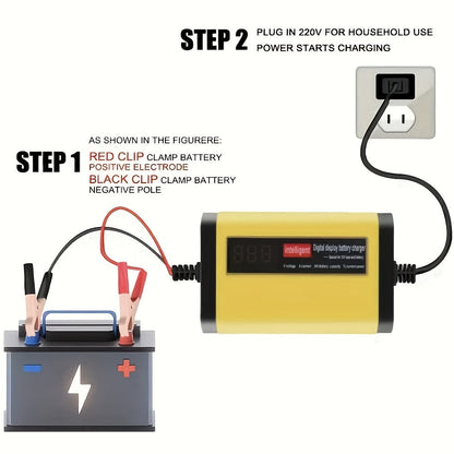 12V Smart Car Battery Charger and Maintainer, Intelligent Trickle Charger with Desulfurization & Temperature Compensation for 2Ah-100Ah Batteries – Compatible with Car, Truck, Motorcycle & Lawn Mower