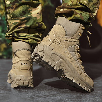 Men's Lightweight High-Top Tactical Hiking Boots – Slip-Resistant Durable Outdoor Boots for Jungle Hiking, Hunting & Adventure Travel, All-Season, Army Green Dark Brown Sand, US 6.5-12