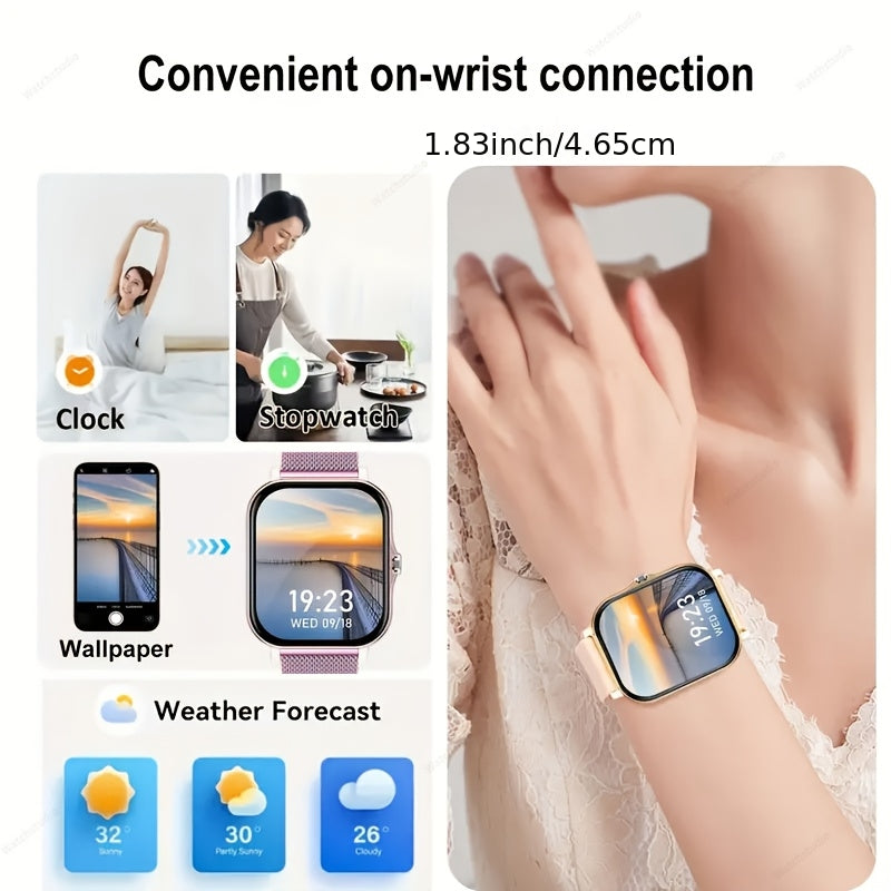 Full Touch Smartwatch 1.83" TFT Large Screen – Wireless Calling, Message Reminders, Email Display, Location Navigation, Remote Camera, Music Player, USB Charging, Gift for Family & Friends