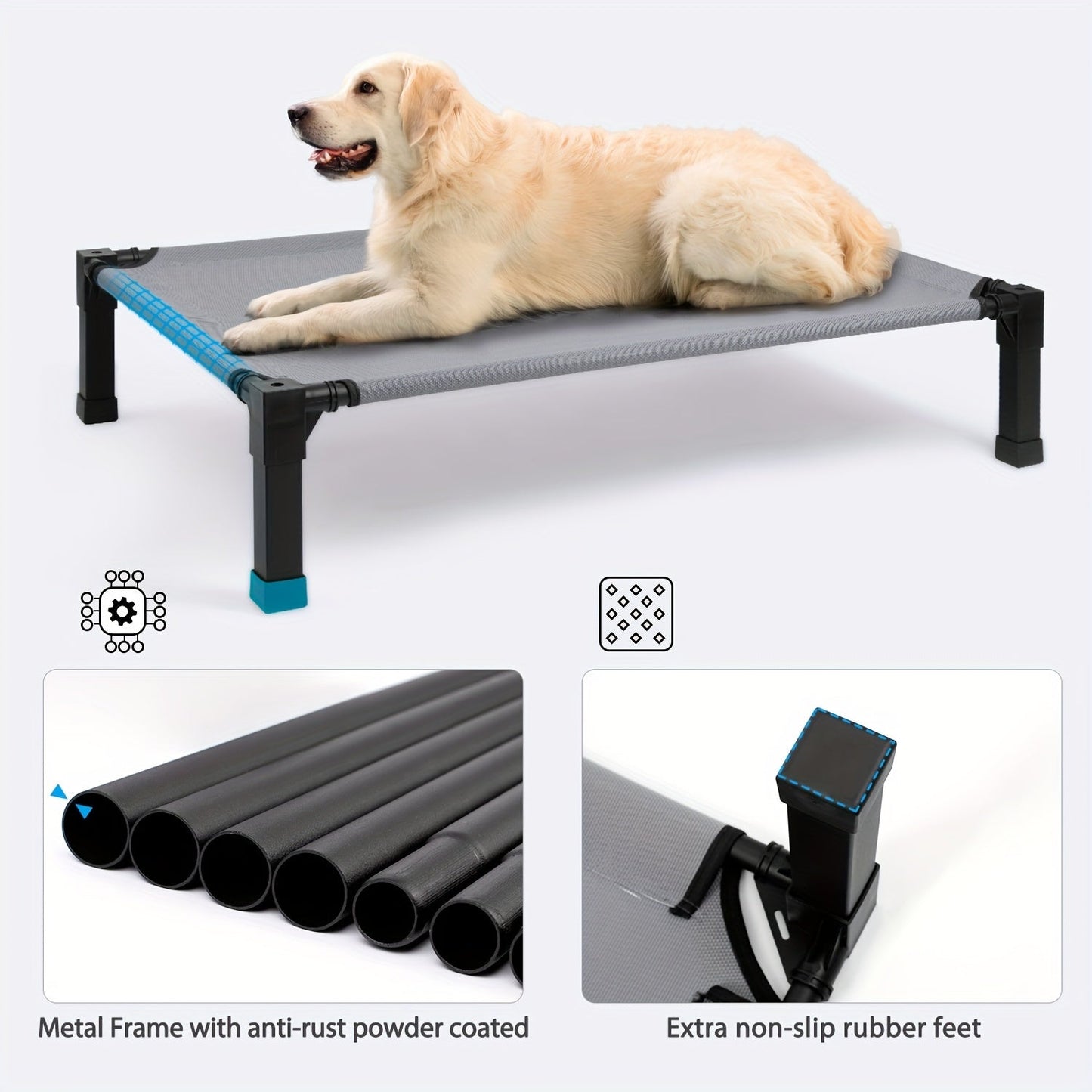 Cooling Elevated Dog Bed Raised Cot with Breathable Mesh & Metal Frame – Washable Portable No-Slip Dog Cot for Indoor & Outdoor Use, Available in 4 Sizes & 7 Colors for All Breeds