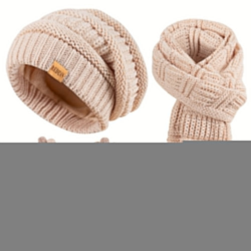 Women's 3-in-1 Winter Set Hat Long Scarf Touchscreen Gloves Soft Warm Cold Weather Accessories 4 Colors Gift for Her