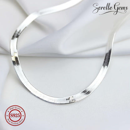 925 Sterling Silver Flat Snake Chain Necklace Unisex Minimalist 2D Clavicle Chain Hypoallergenic Trendy Cool Jewelry for Women Men All Seasons Daily Wear 18-24 Inch