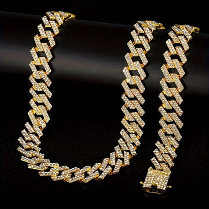 Cuban Link Chain Jewelry Set for Men 2pcs – Hip Hop Miami Bling Necklace and Bracelet Set, Luxury Fashion Streetwear Accessories, Perfect Birthday Anniversary Gift for Him