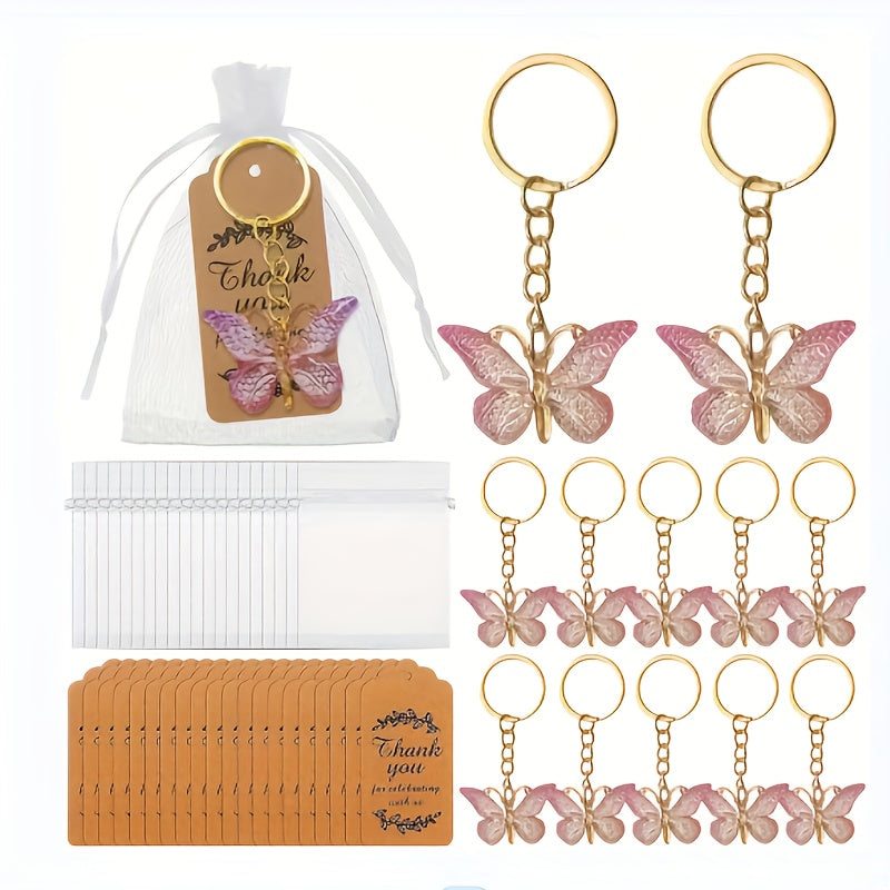 36pcs Gradient Color Butterfly Keychains Bulk Set – Elegant Butterfly Charms with Round Ring Clasp for Parties, Weddings & Birthdays – Decorative Gift Set & Party Favors