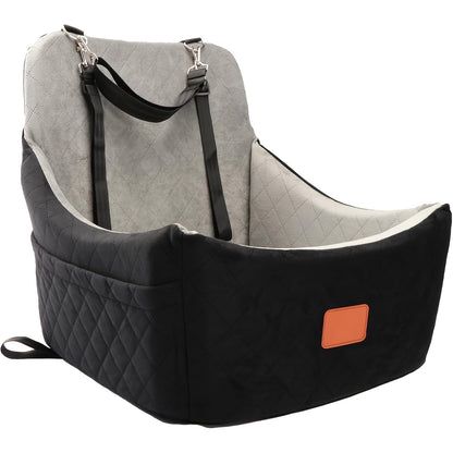 Dog Car Seat for Medium Large Dogs – Washable Memory Foam Pet Travel Car Bed with Seat Belt Pass-Through, Adjustable Straps & 3-Point Installation, Gray Black Brown All Black Black Gray
