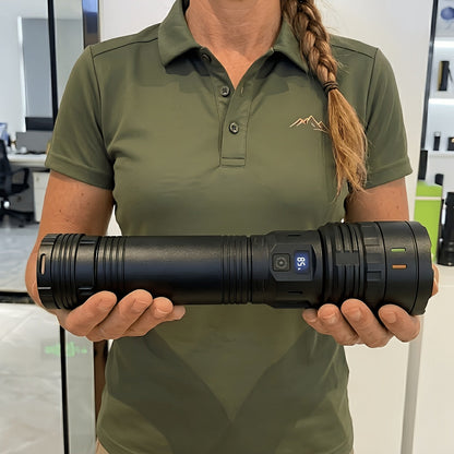 Rechargeable LED Tactical Flashlight 1500 Lumens with Adjustable Zoom, Shoulder Strap, 4 Modes for Camping, Hunting, Farm Inspection & Emergency Outdoor Use