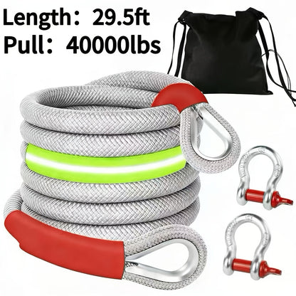Heavy Duty Recovery Tow Rope Up to 44000 LBS Break Strength – Emergency Towing Strap with 2 D-Ring Shackles, Reflective Safety Flag & Storage Bag for Truck Jeep SUV ATV UTV Boat Off-Road Recovery
