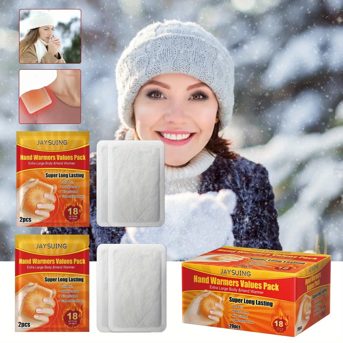 Hand Warmers 20 Pack Odorless 10-Hour Lasting Heat – Disposable Breathable Warmers Safe for Babies Winter Outdoor Travel Camping Skiing Bedtime