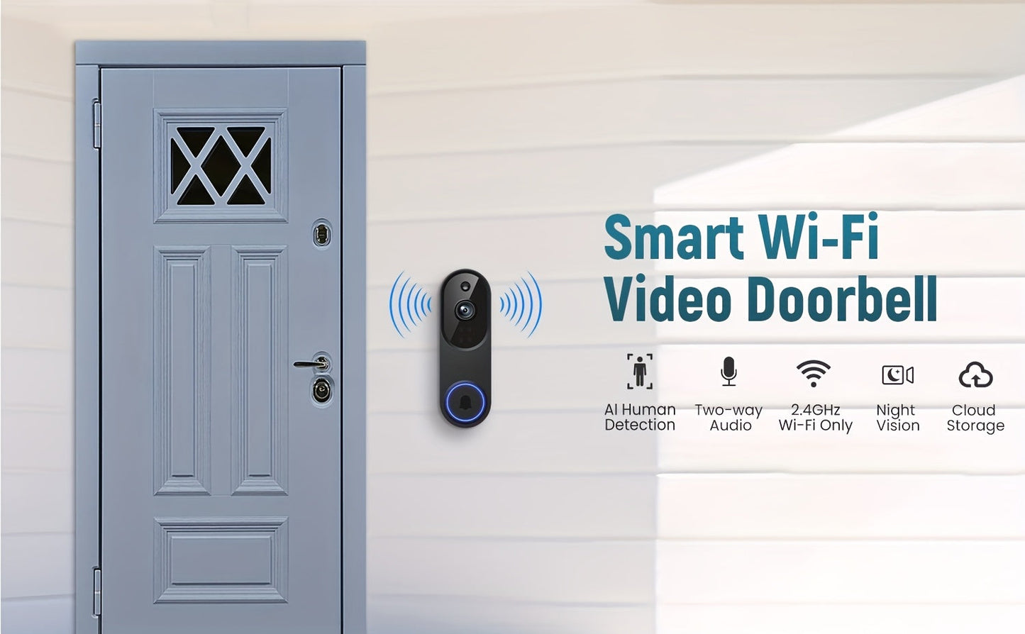 960P Smart Video Doorbell Wireless WiFi Camera – Two-Way Talk, Color Night Vision, AI Person & Vehicle Detection, 2.4G/5G WiFi, 3:4 Full View Screen, Real-Time Remote Monitoring for Home Security