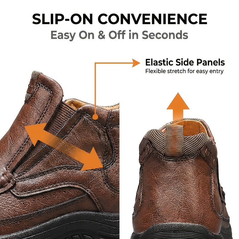 GREKS Men's Hand Stitched Slip-On Ankle Boots Casual Moccasin Chukka Loafers Non-Slip Sole for Outdoor Hiking Driving Daily Wear – Comfortable Lightweight Men's Shoes
