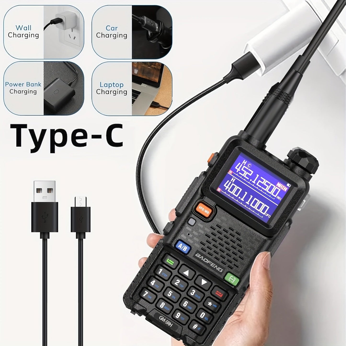 BAOFENG GM-5RH 10W Long Range GMRS Radio 2-Pack - Handheld Two-Way Radio with NOAA Weather, USB-C Charging, 999CH, 2500mAh Battery, 771 & 805S Antenna for Hunting Camping Climbing