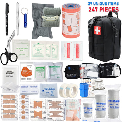 247pcs IFAK Trauma First Aid Kit with C-A-T Tourniquet Heavy Duty MOLLE Bag Bleeding Control Wound Care Splinting Airway Management for EMT Military Camping Travel Home FSA HSA Eligible