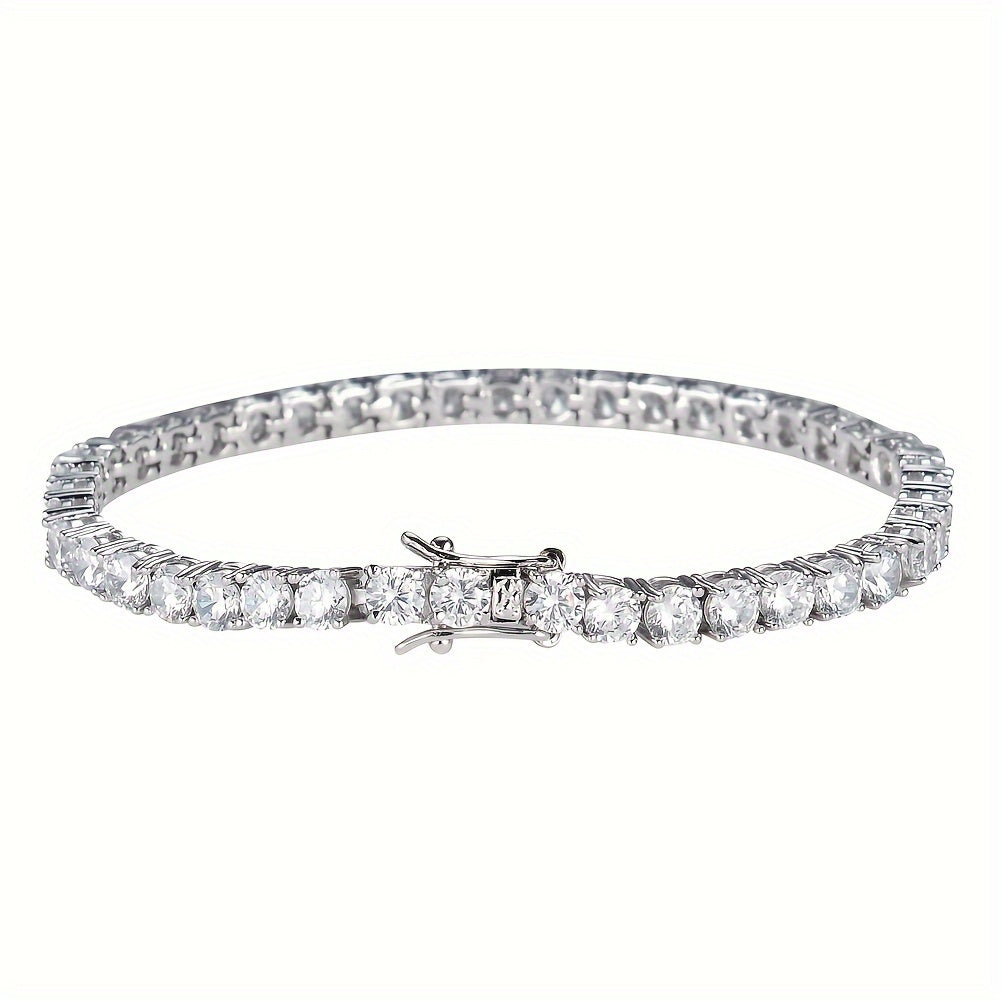 Moissanite Tennis Bracelet 925 Sterling Silver Round Cut Lab Simulated Diamond Safety Buckle Elegant Luxury Jewelry Gift for Men Women Christmas