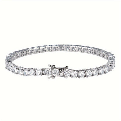 Moissanite Tennis Bracelet 925 Sterling Silver Round Cut Lab Simulated Diamond Safety Buckle Elegant Luxury Jewelry Gift for Men Women Christmas