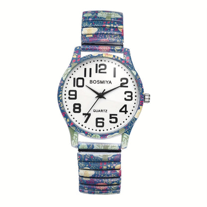 Bohemian Quartz Watch Unisex Printed Stretch Band Wristwatch – Starry Sky Sunflower Tree of Life Boho Designs, Large Arabic Numeral Dial, Nature-Inspired Gift for Women & Men Valentine Birthday