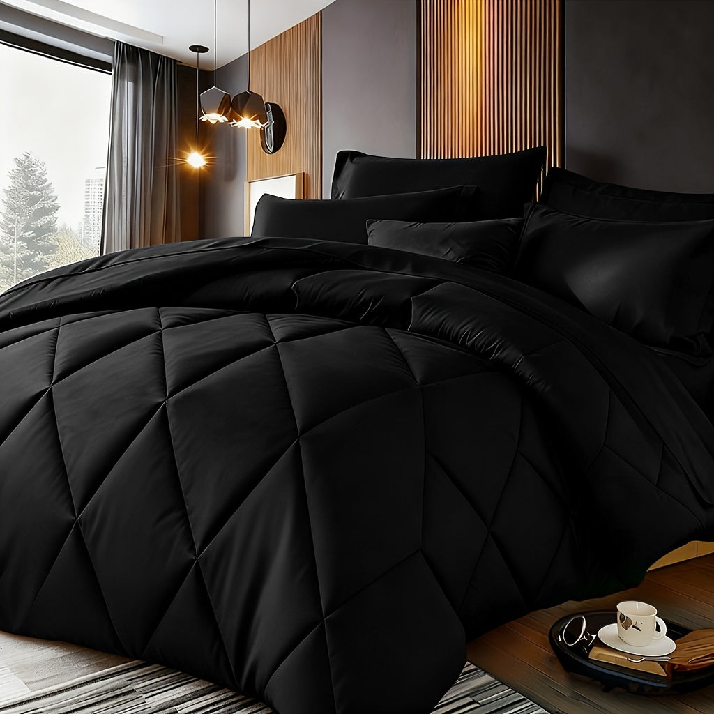 Quilted Comforter Set Twin Queen King Size – Soft Diamond Pattern Quilt with Pillowcases Ultra-Fine Fiber Fill Lightweight Breathable All-Season Bedding 2/3 Piece Multiple Colors
