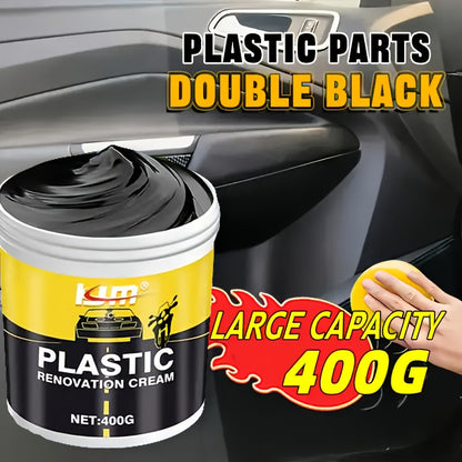 Car Plastic & Rubber Repair Cream All-in-One Trim Restorer Scratch Remover Tire Shine Wax, Anti-Cracking Anti-Aging Formula for Interior Exterior Car Detailing, Includes Sponge
