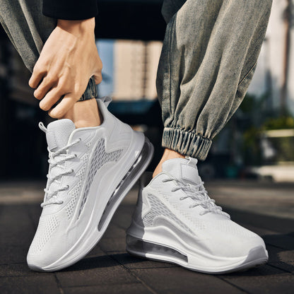Men's Air Cushion Running Sneakers Lightweight Lace-Up Anti-Slip Shock-Absorbing Breathable Athletic Shoes for Walking Fitness Tennis Travel Sizes US 6.5-13.5 Black Blue White Yellow Red