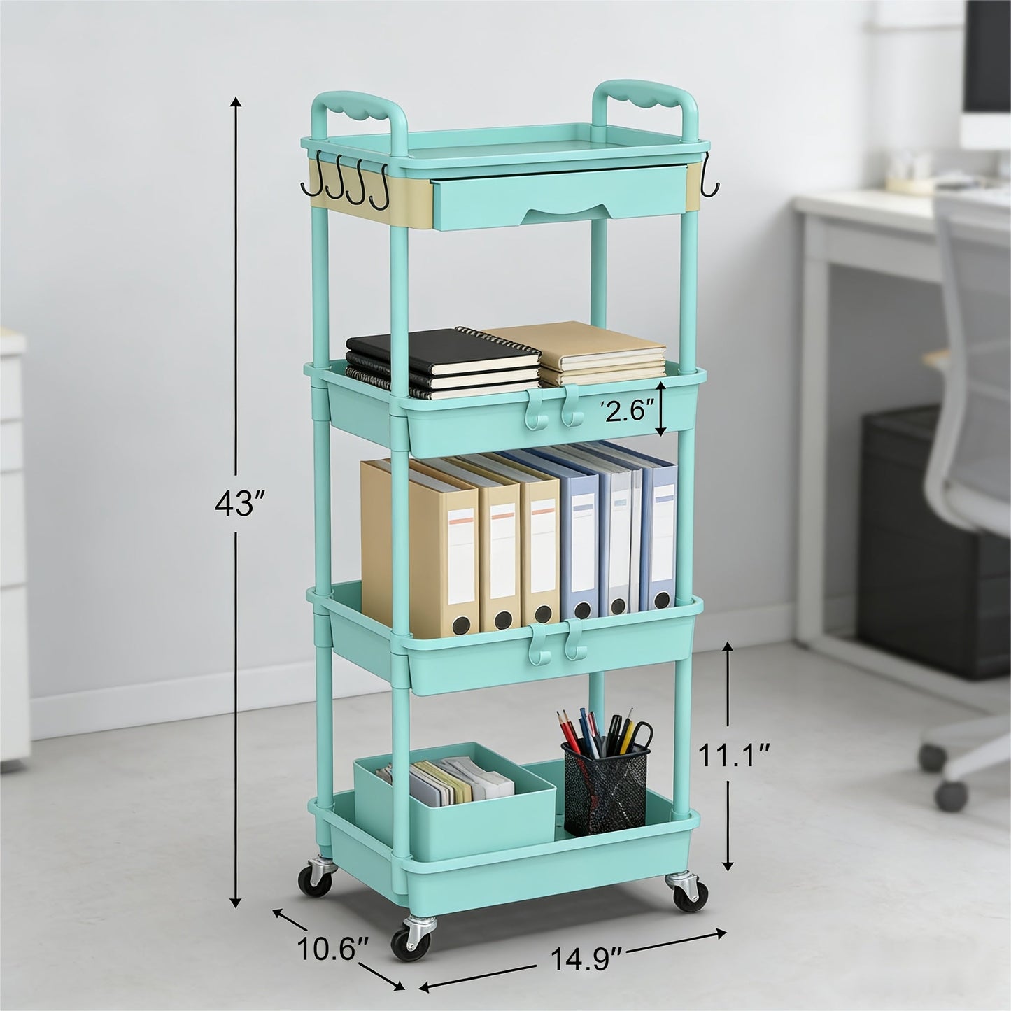 Rolling Storage Cart 3-Tier & 4-Tier with Drawer & Lockable Wheels Multifunctional Plastic Shelf Organizer for Kitchen Bathroom Living Room Office – 7 Colors