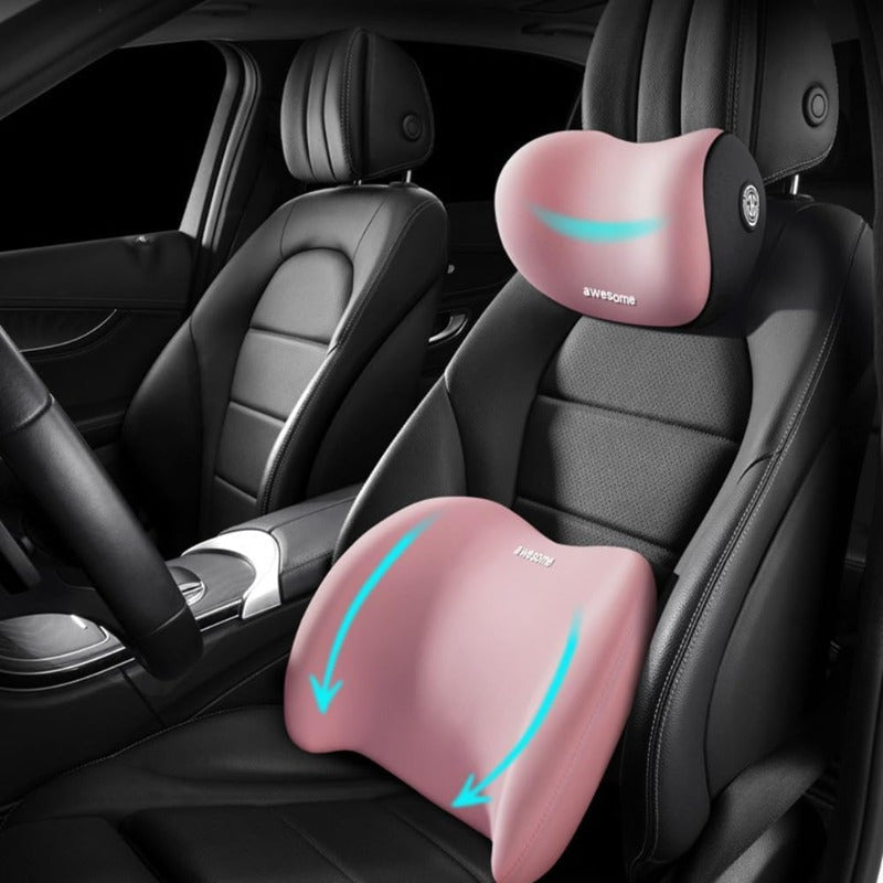 Car Lumbar Support Pillow & Neck Pillow Kit – Ergonomic Seat Headrest Cushion with Adjustable Strap for Neck & Back Pain Relief, for Car, Office Chair, Truck & Wheelchair
