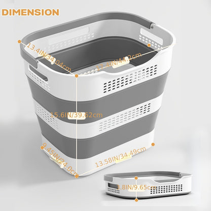 Collapsible Laundry Basket 43L Foldable Pop-Up Hamper with Handles – Durable Plastic Space-Saving Storage Container & Organizer for Laundry Room, Bedroom, Dorm & Small Spaces