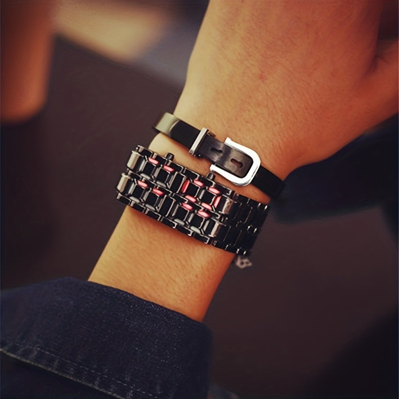 Lava LED Digital Watch for Men Women Teens – Cool Stainless Steel Couple Wristwatch, Blue & Red LED Light, Outdoor Casual Style, 3 Colors, Gift for Students