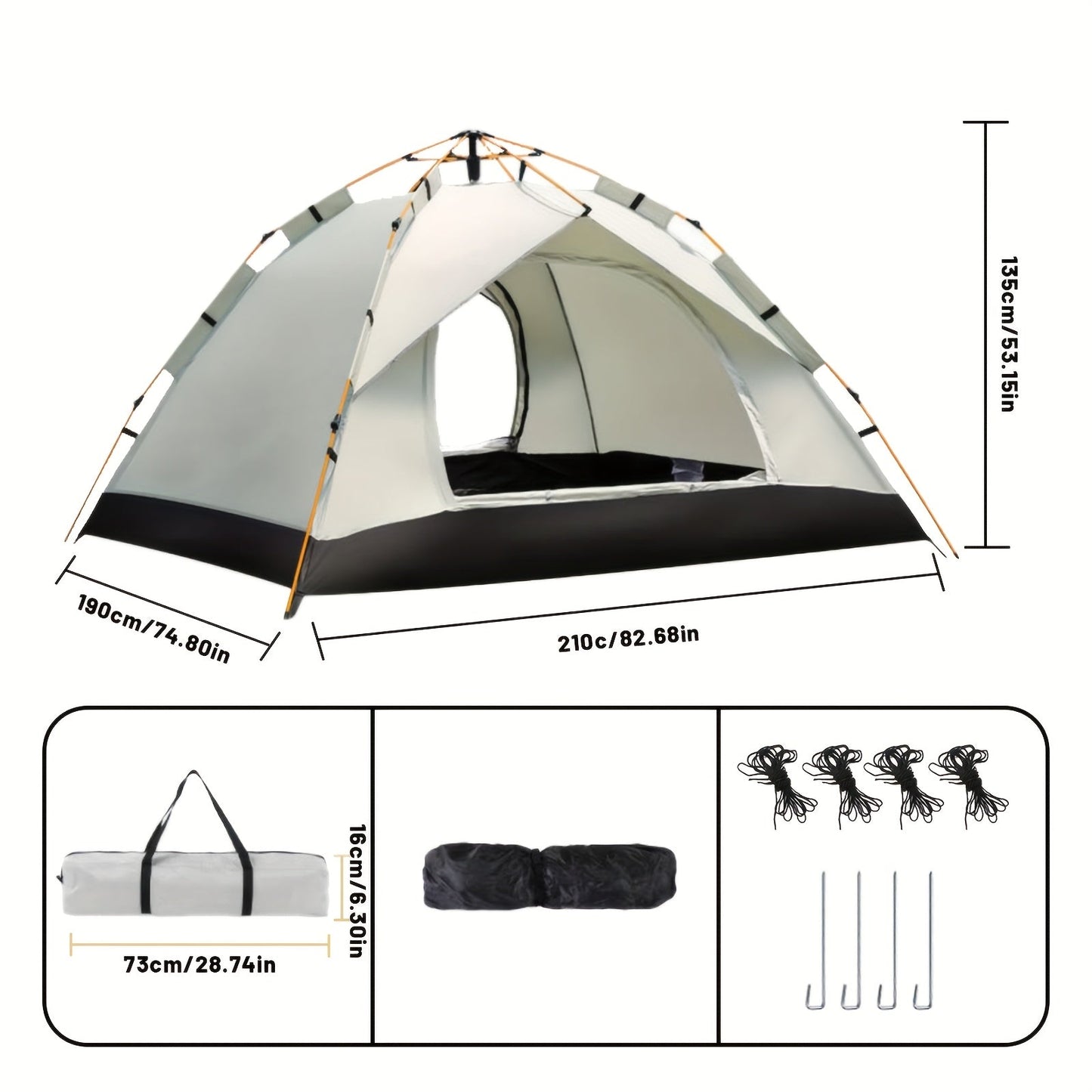 Automatic Pop-Up Camping Tent Portable Outdoor Shelter with 2 Doors & Windows – Instant Setup Lightweight Backpacking Tent for Beach, Hiking, RV, Travel, Sunshade Canopy Cloud Gray