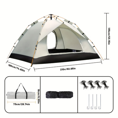 Automatic Pop-Up Camping Tent Portable Outdoor Shelter with 2 Doors & Windows – Instant Setup Lightweight Backpacking Tent for Beach, Hiking, RV, Travel, Sunshade Canopy Cloud Gray