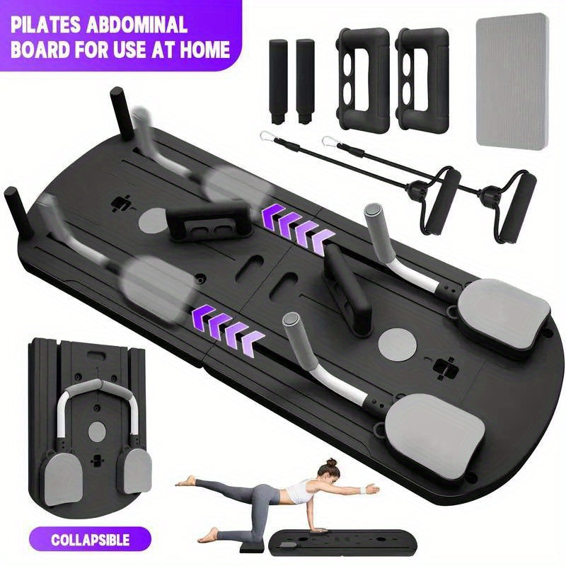 8-in-1 Foldable Pilates Board with Resistance Bands – Multi-Functional Core Abdominal Trainer, Anti-Deformation PP Material, Stable Flat Design, Compact Storage, Home Gym Equipment for Men & Women